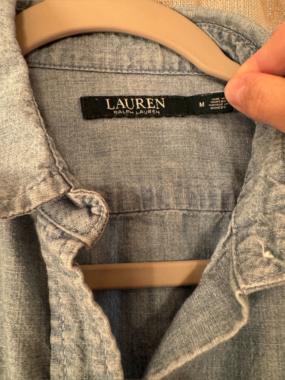 Lauren Ralph Lauren Light Wash Denim Shirt with Yellow Embroidery - Picture 8 of 8